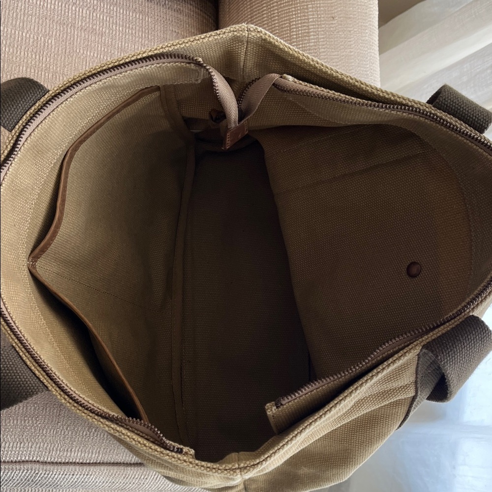 Pendleton Tan & Dark Brown Canvas tote with Blue Pattern - Picture 3 of 5